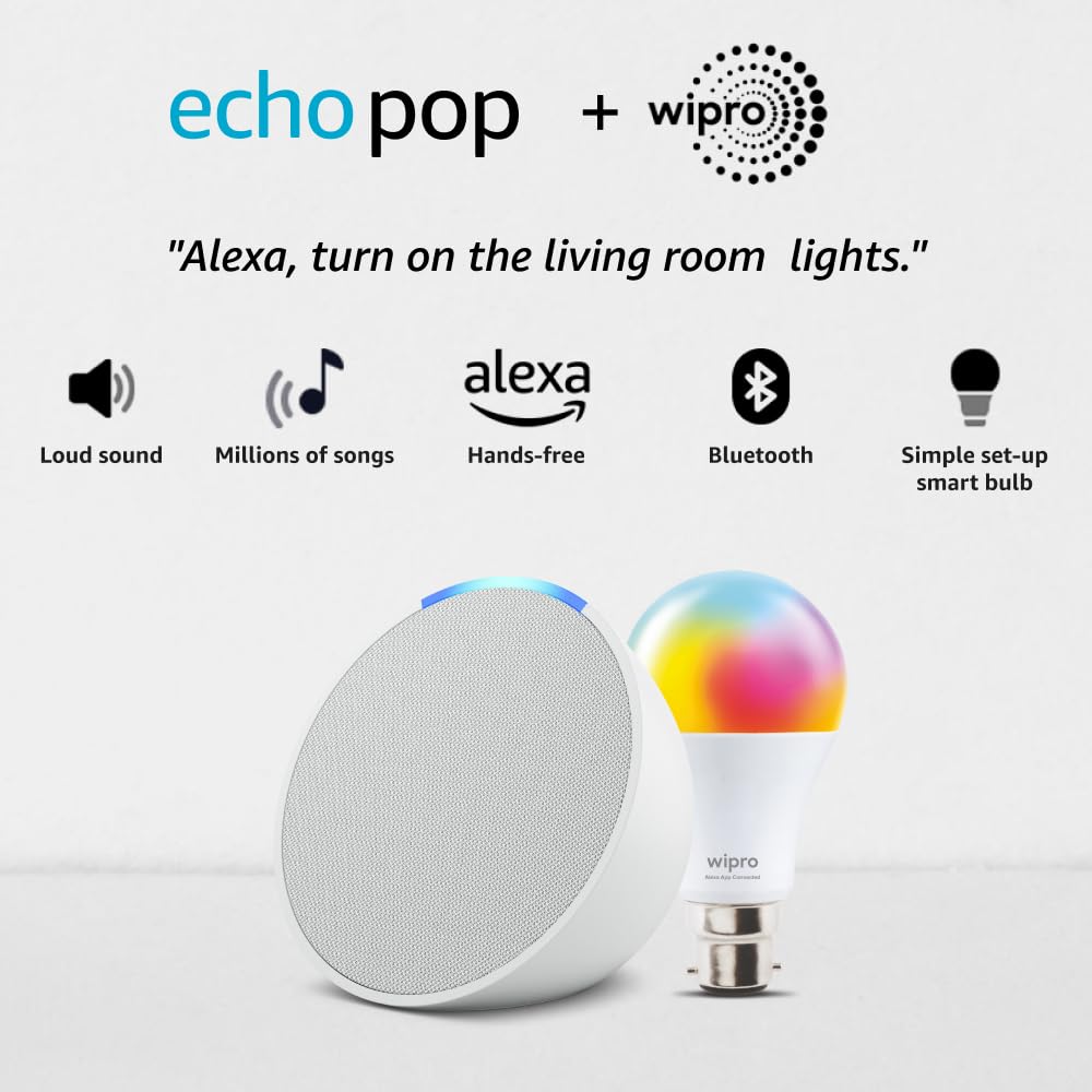 Amazon Echo Pop| Smart speaker with Alexa and Bluetooth| Full sound, balanced bass, crisp vocals| Black
