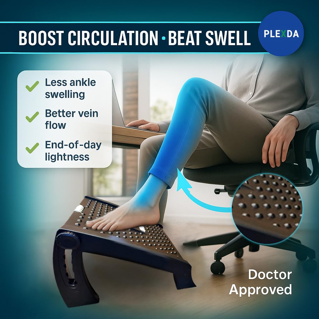 Adjustable Foot Rest for Office Chair with Massage Texture and Roller | Ergonomic Footrest Under Desk with 6 Heights | Leg Resting Stool for Home, Office Table and Sofa (Footrest 2)