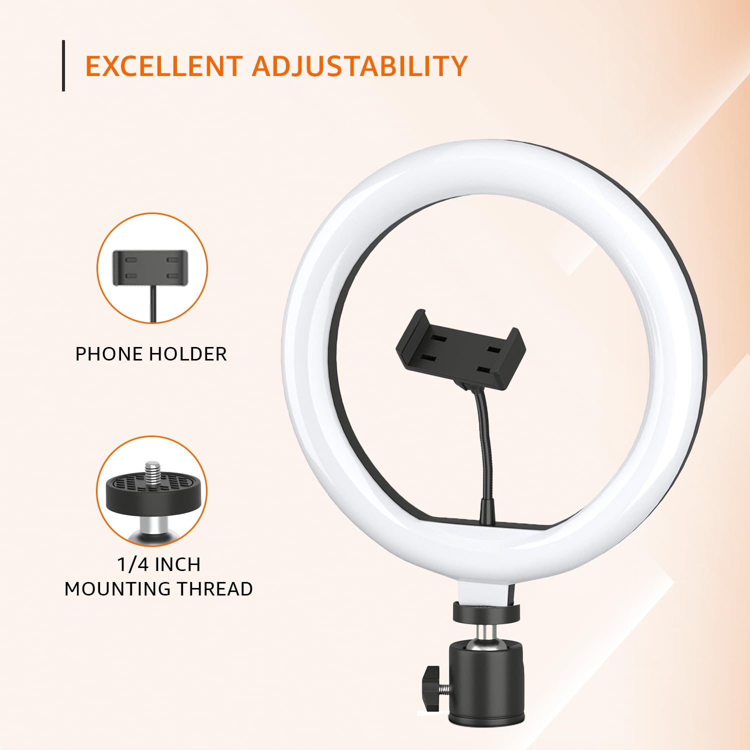 Amazon Basics 10-inch Ring Light with Tripod Stand | 3 Color Modes | 10 Brightness Settings | 360° Rotation | Suitable for Mobile Phones & Camera, YouTube, Photoshoot, Videography and More