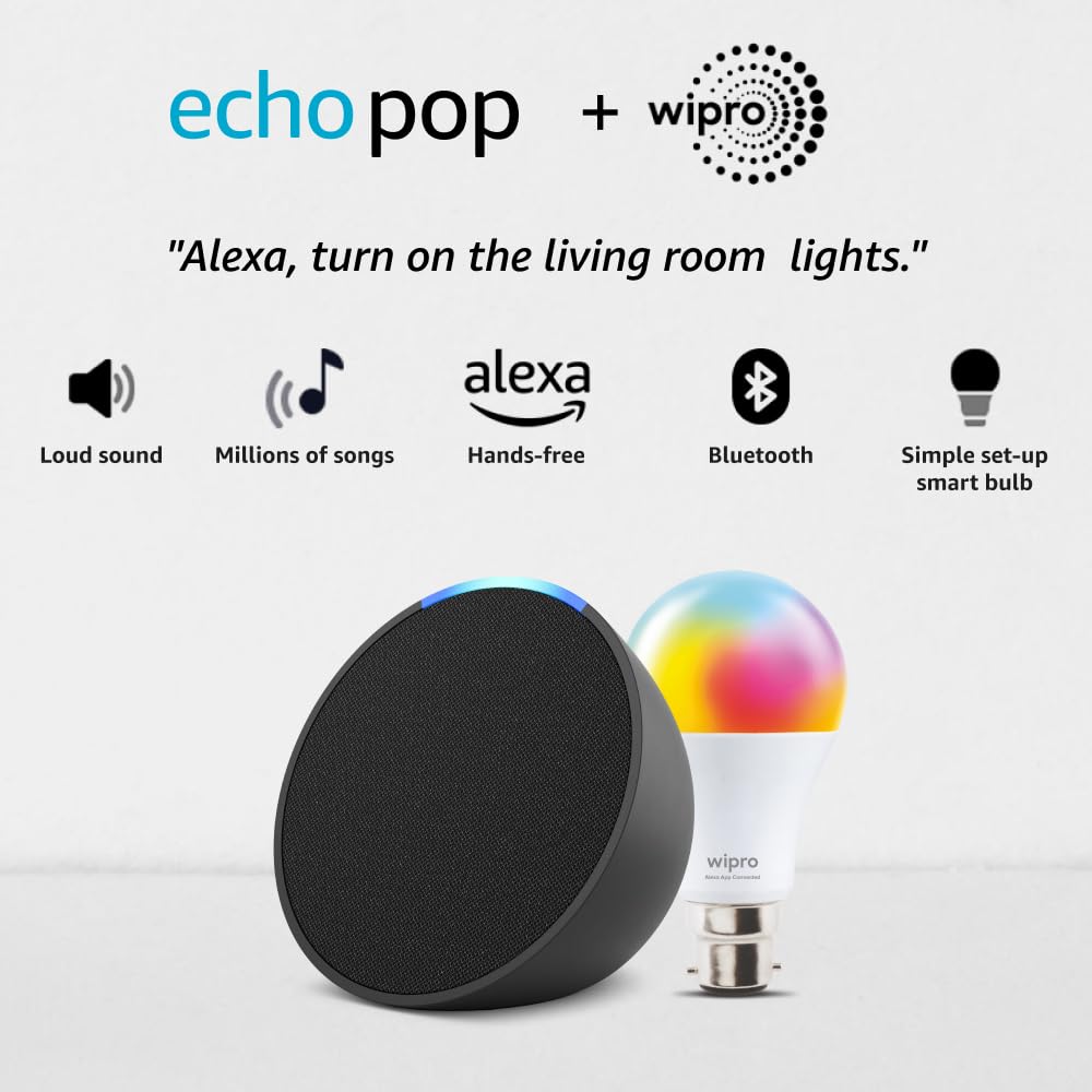Amazon Echo Pop| Smart speaker with Alexa and Bluetooth| Full sound, balanced bass, crisp vocals| Black