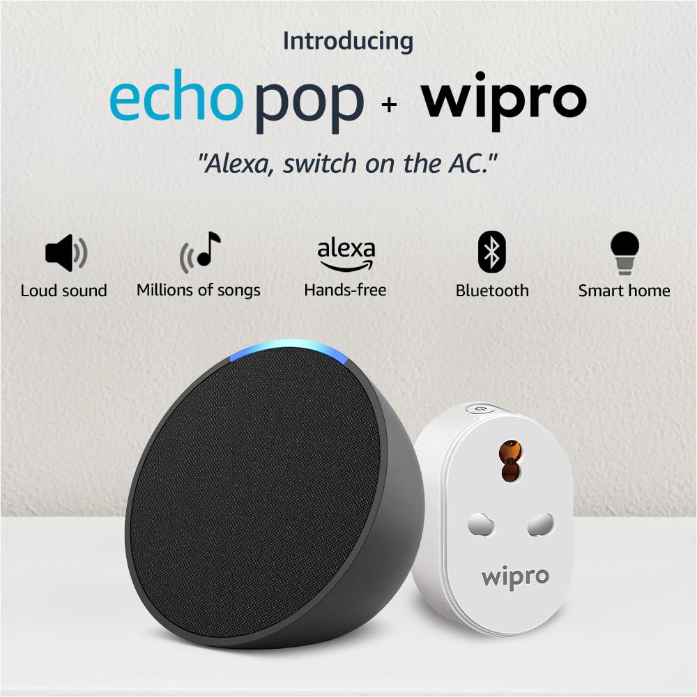 Amazon Echo Pop| Smart speaker with Alexa and Bluetooth| Full sound, balanced bass, crisp vocals| Black