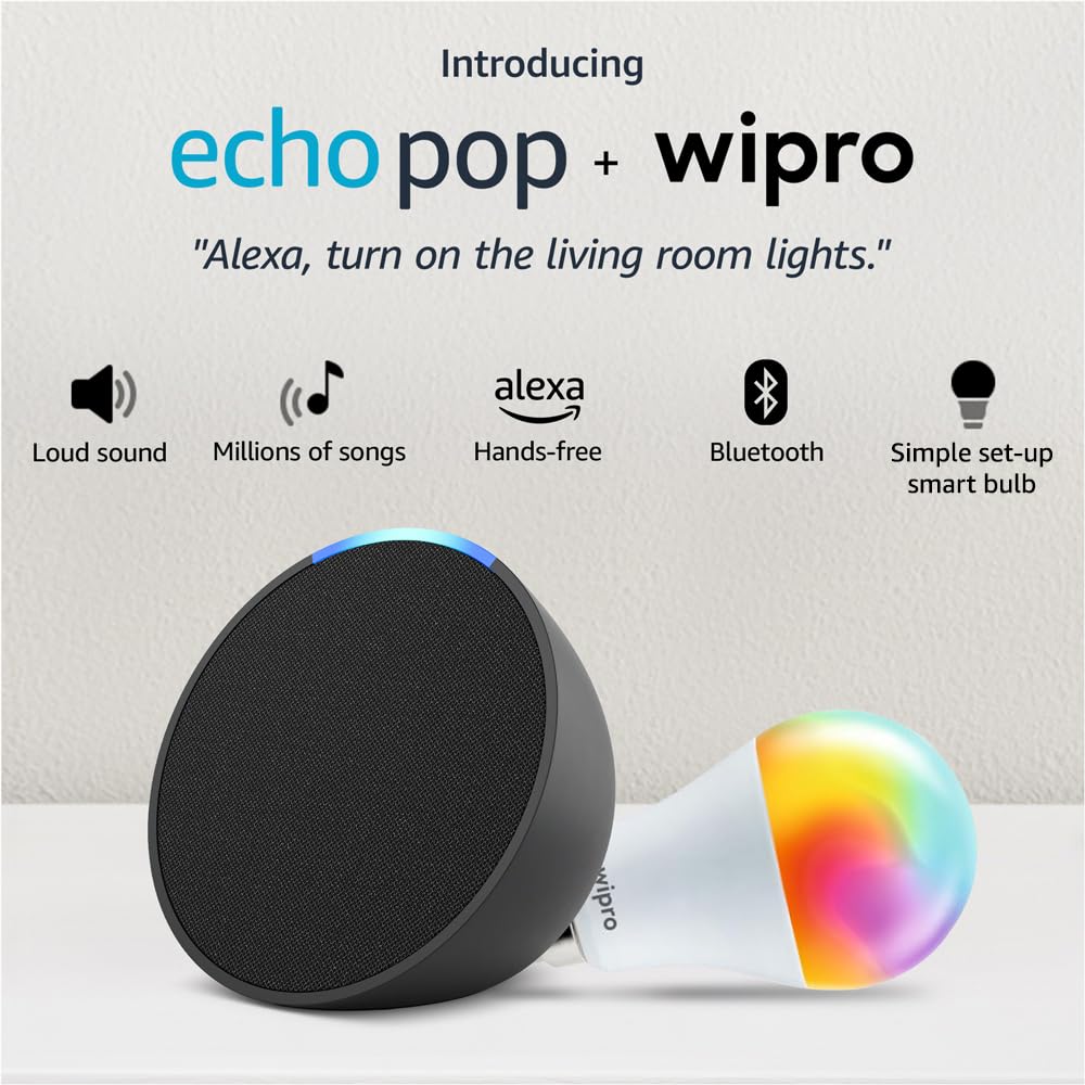 Amazon Echo Pop| Smart speaker with Alexa and Bluetooth| Full sound, balanced bass, crisp vocals| Black