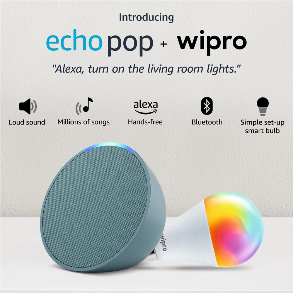 Amazon Echo Pop| Smart speaker with Alexa and Bluetooth| Full sound, balanced bass, crisp vocals| Black