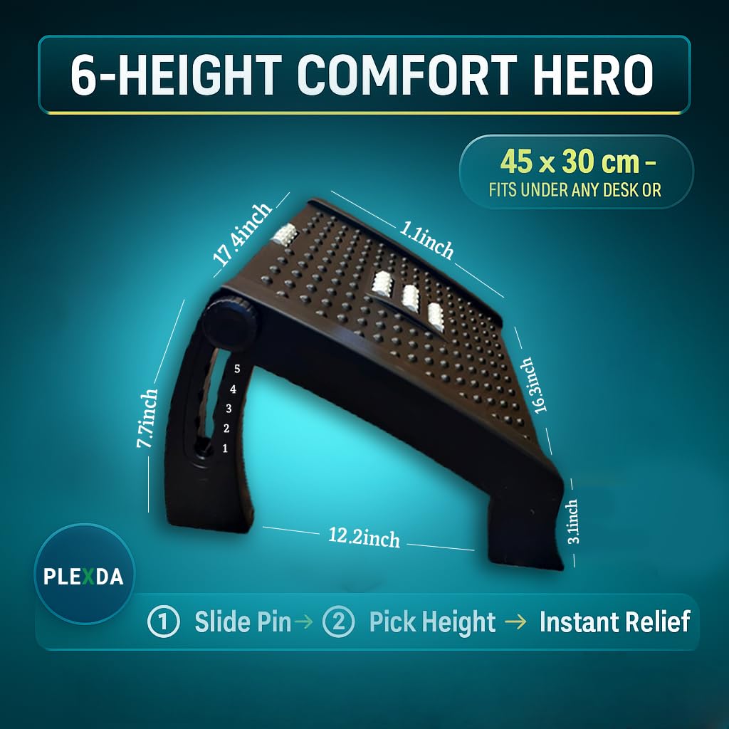 Adjustable Foot Rest for Office Chair with Massage Texture and Roller | Ergonomic Footrest Under Desk with 6 Heights | Leg Resting Stool for Home, Office Table and Sofa (Footrest 2)