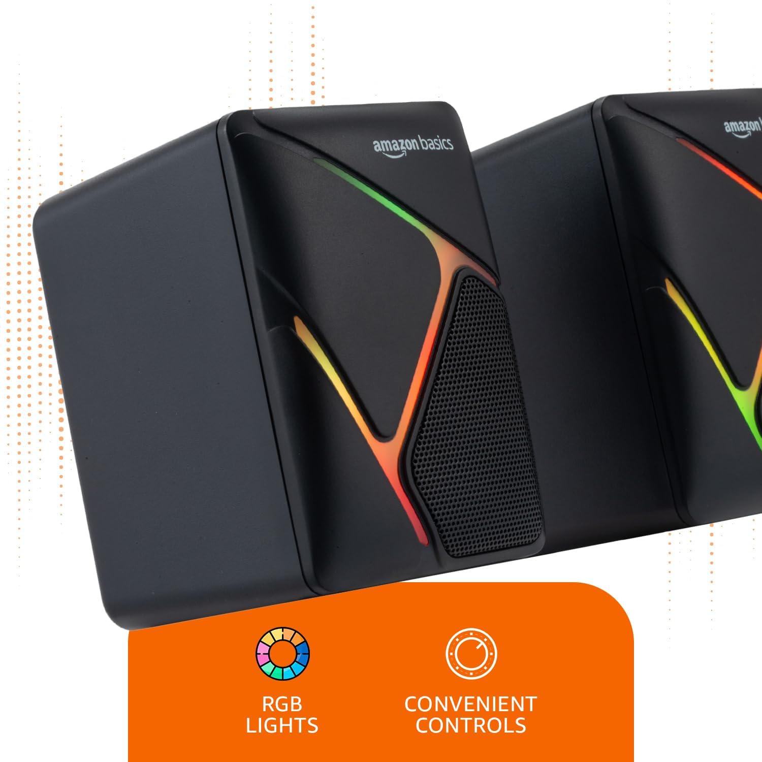 amazon basics 2 X 3W Multimedia PC Gaming Speaker with Aux Connectivity, USB Support, Volume Control, and RGB Lights