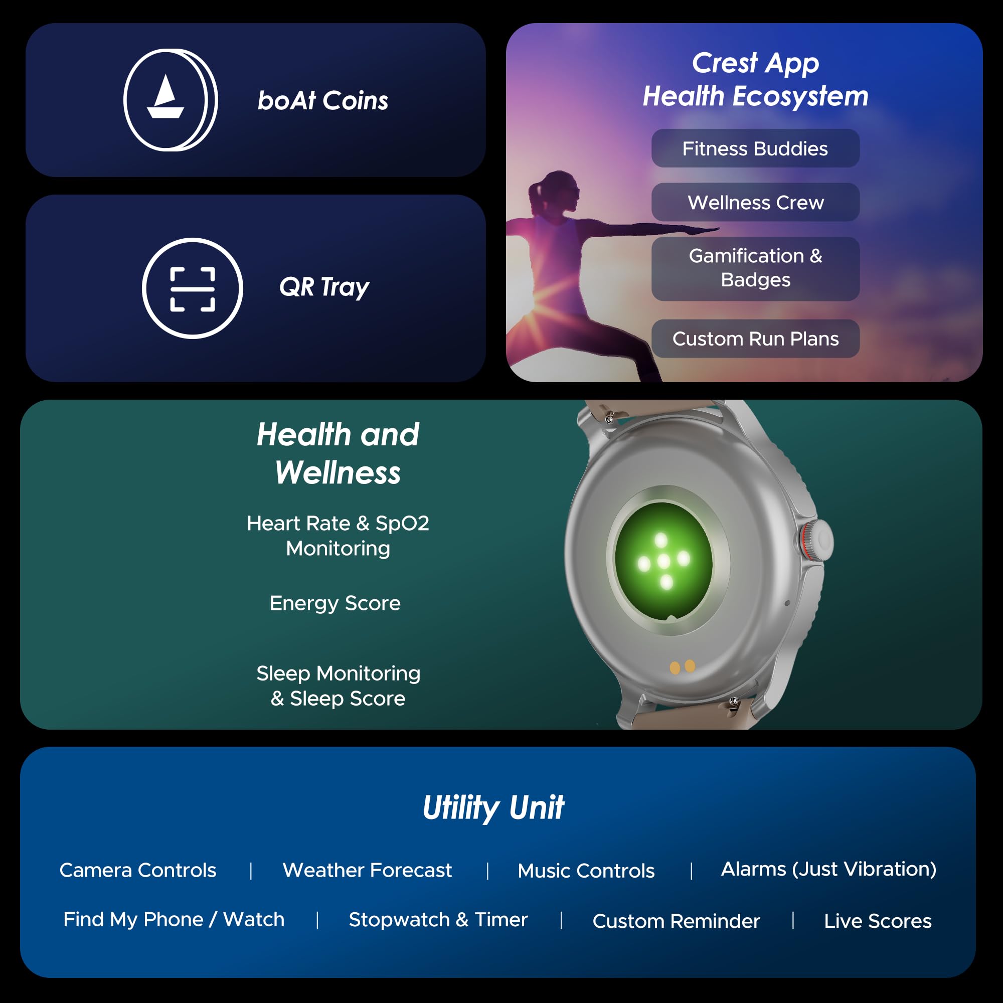 Boat Lunar Discovery w/ 1.39" (3.5 cm) HD Display, Turn-by-Turn Navigation, DIY Watch Face Studio, Bluetooth Calling, Emergency SOS, QR Tray, Smart Watch for Men & Women(Active Black)