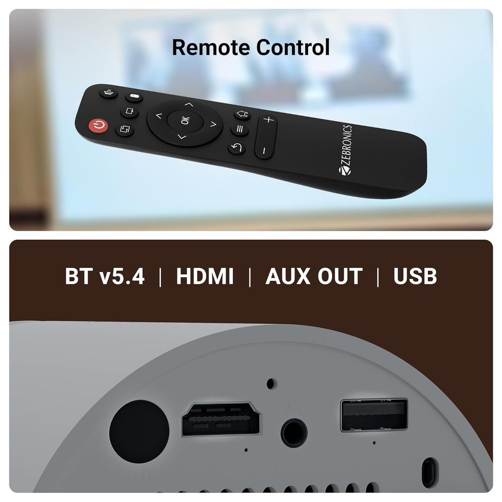 Zebronics PixaPlay® 73 Android Smart Projector, 720p Native, Support 4K, OTT Apps (Netflix, PrimeVideo, Hotstar), 200° Rotatable, 3300 Lumens, Auto Keystone, Miracast, 3W Speaker, 130" Screen, WiFi|BT