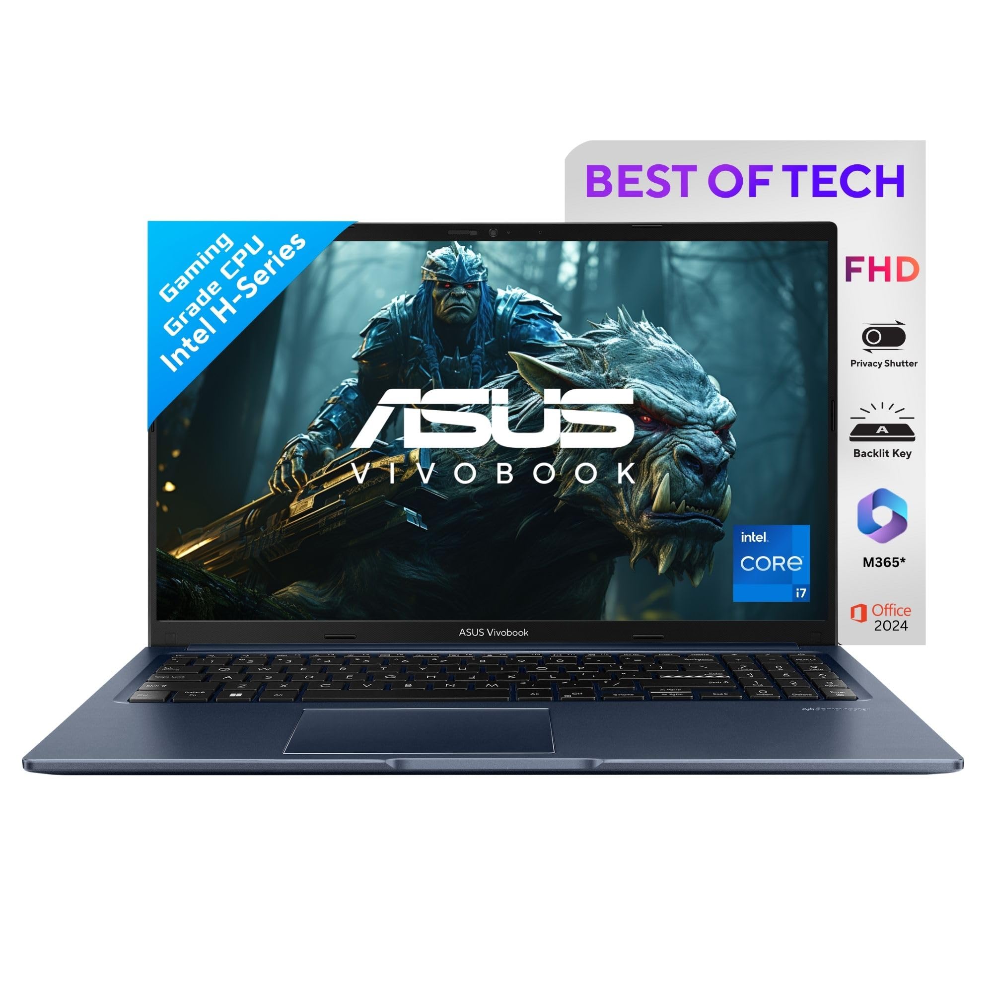 ASUS Vivobook 15, Intel Core i7 13th Gen 13620H, 16GB RAM, 512GB SSD, FHD 15.6", Windows 11, Office Home 2024, Quiet Blue, 1.70kg, X1502VA-BQ838WS, Intel UHD iGPU, M365 Basic (1Year)* Laptop