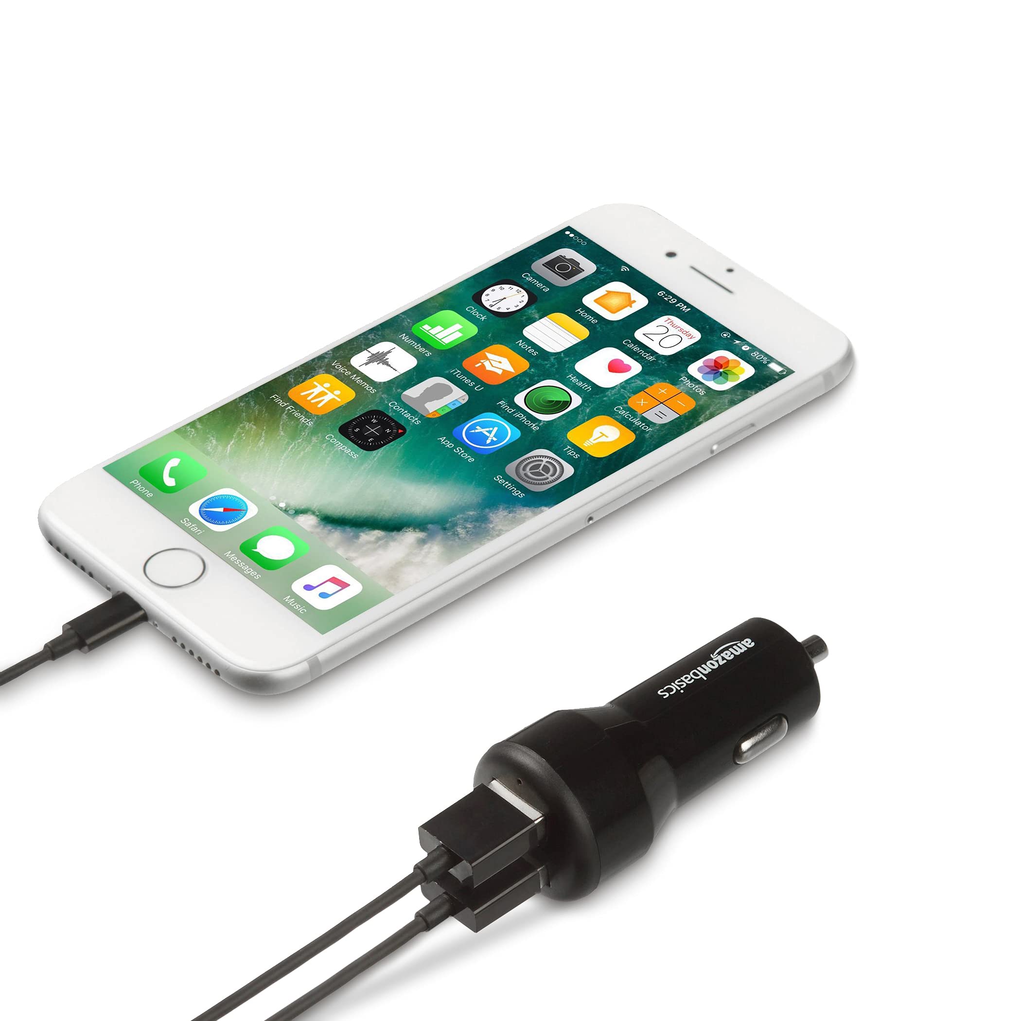 AmazonBasics 4.8 Amp/24W Dual USB Car Charger for Apple and Android Devices, Black