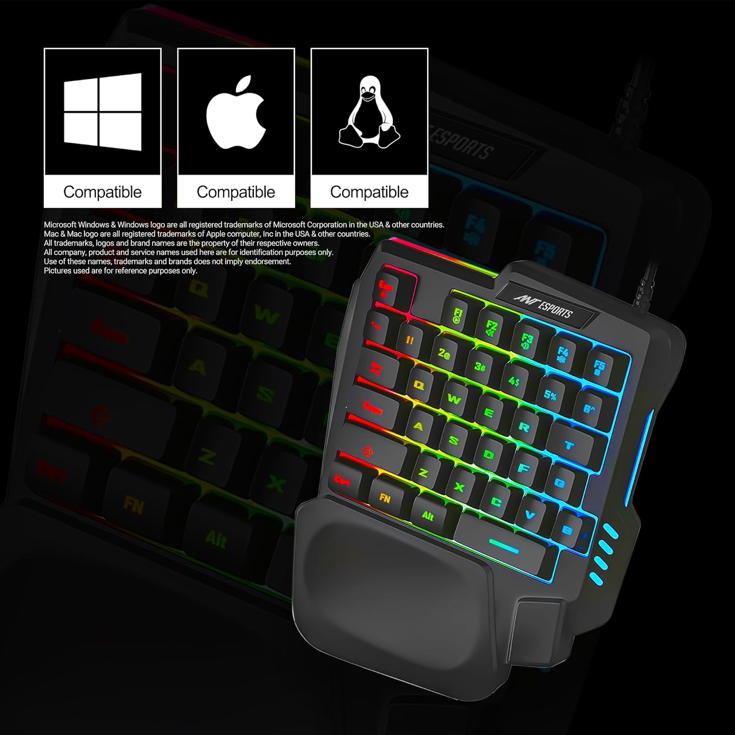 Ant Esports MK1001 One Handed Gaming Keyboard RGB Backlit 35 Keys Portable Mini Gaming Keypad Ergonomic Game Controller for PC Gamer