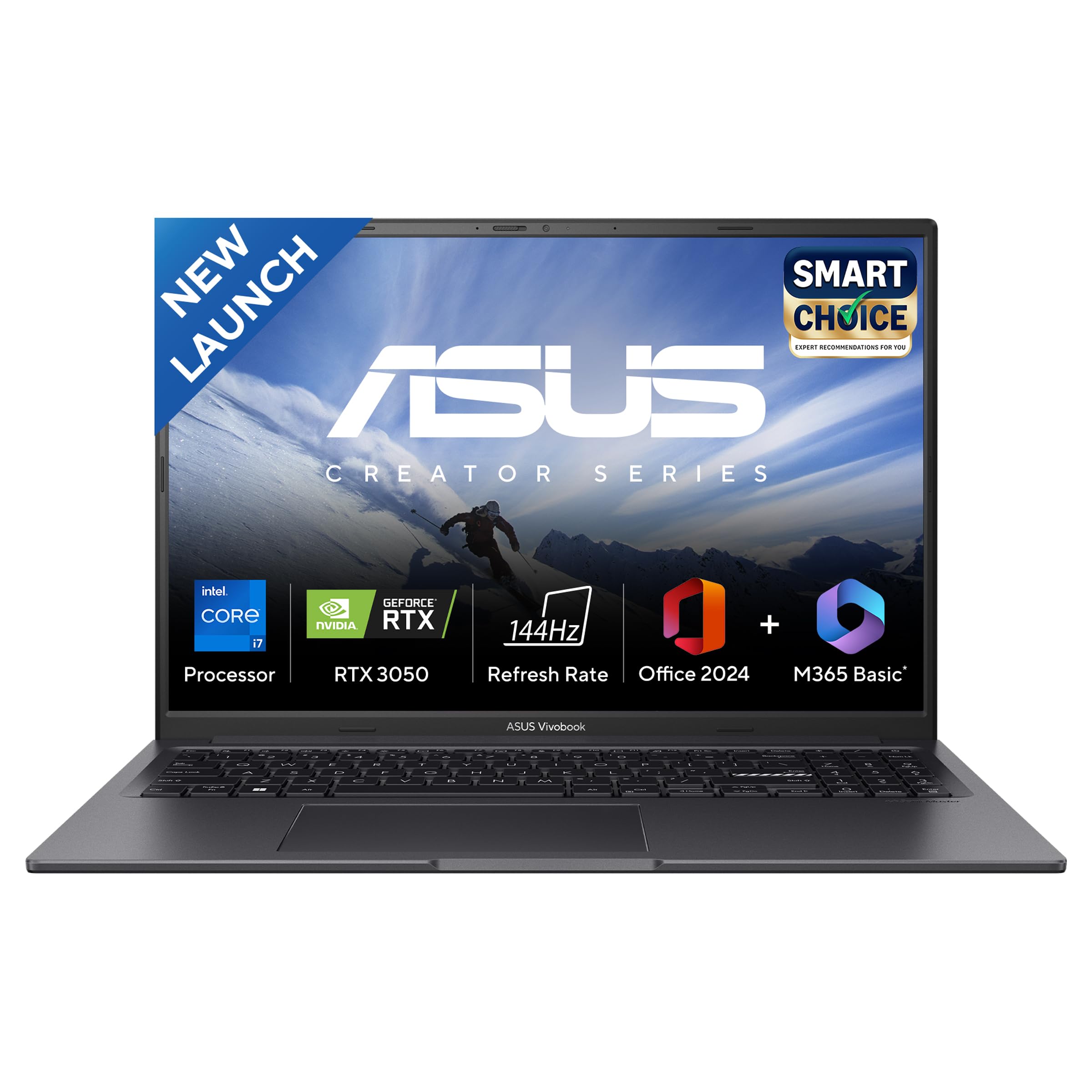 ASUS Vivobook 16X,Smartchoice,Intel Core i7-13620H,Creator/Gaming Laptop(RTX 3050-4GB/16GB RAM/512GB SSD/FHD+/16"/144Hz/M365 Basic (1Year)*/Office Home 2024/Cool Silver/1.8 Kg) K3605VC-RP492WS
