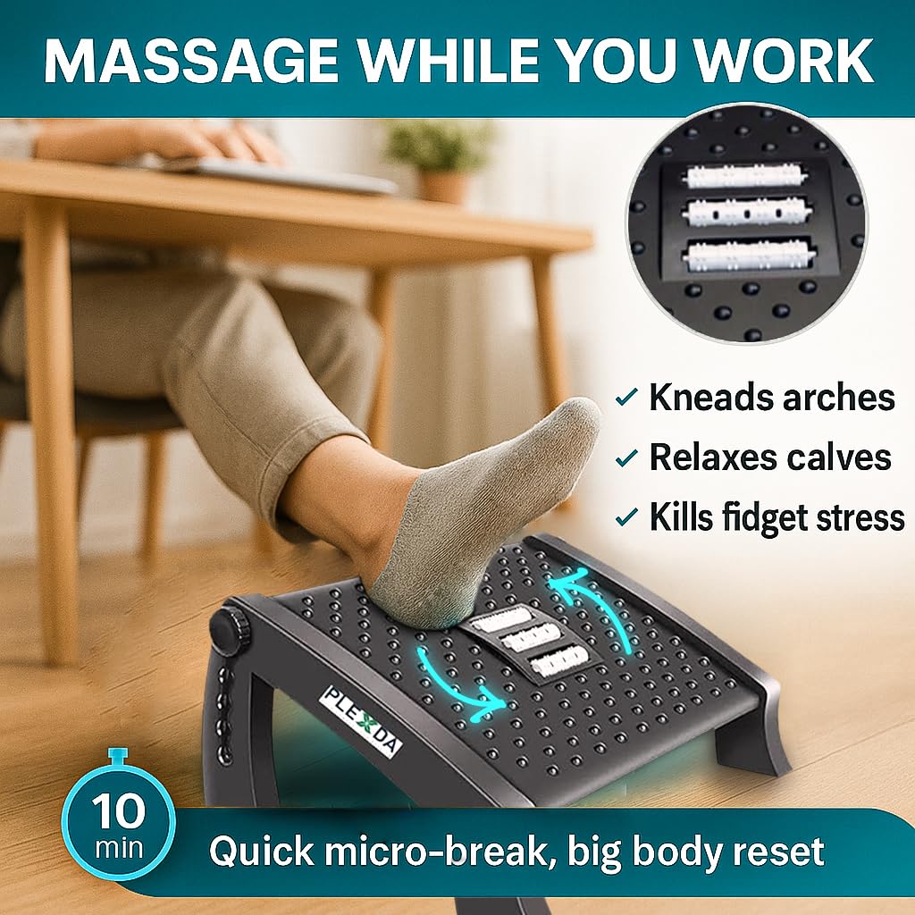 Adjustable Foot Rest for Office Chair with Massage Texture and Roller | Ergonomic Footrest Under Desk with 6 Heights | Leg Resting Stool for Home, Office Table and Sofa (Footrest 2)