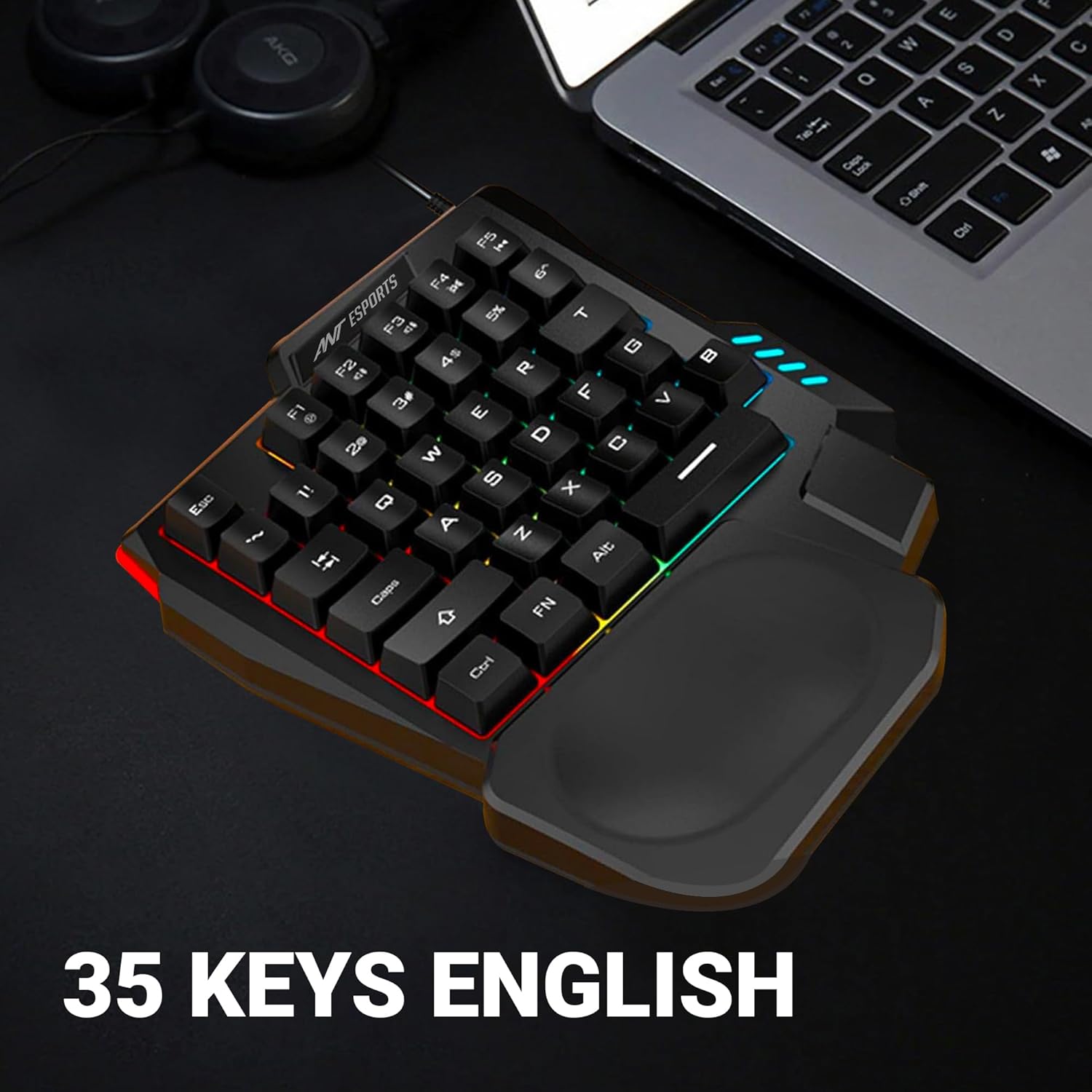 Ant Esports MK1001 One Handed Gaming Keyboard RGB Backlit 35 Keys Portable Mini Gaming Keypad Ergonomic Game Controller for PC Gamer