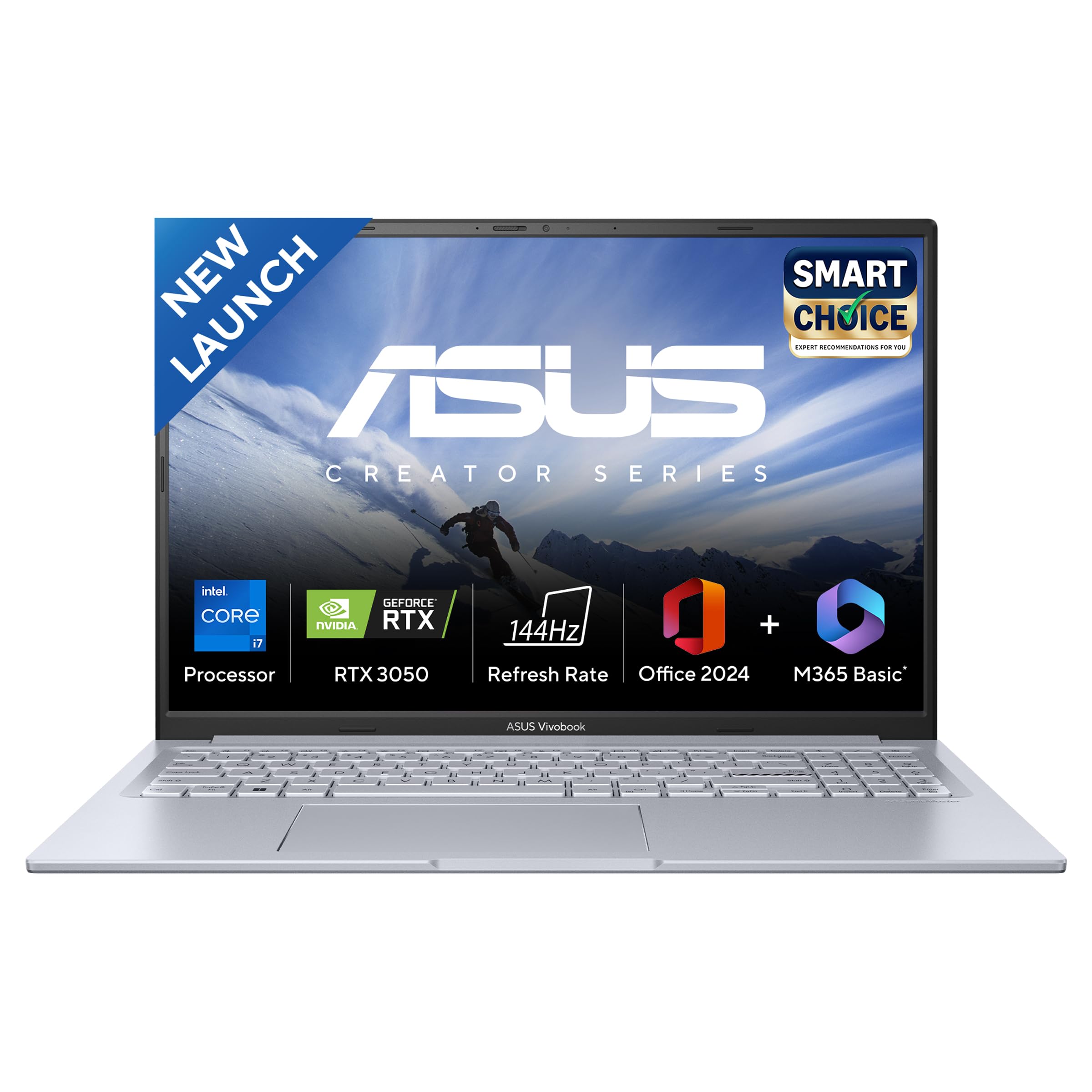 ASUS Vivobook 16X,Smartchoice,Intel Core i7-13620H,Creator/Gaming Laptop(RTX 3050-4GB/16GB RAM/512GB SSD/FHD+/16"/144Hz/M365 Basic (1Year)*/Office Home 2024/Cool Silver/1.8 Kg) K3605VC-RP492WS