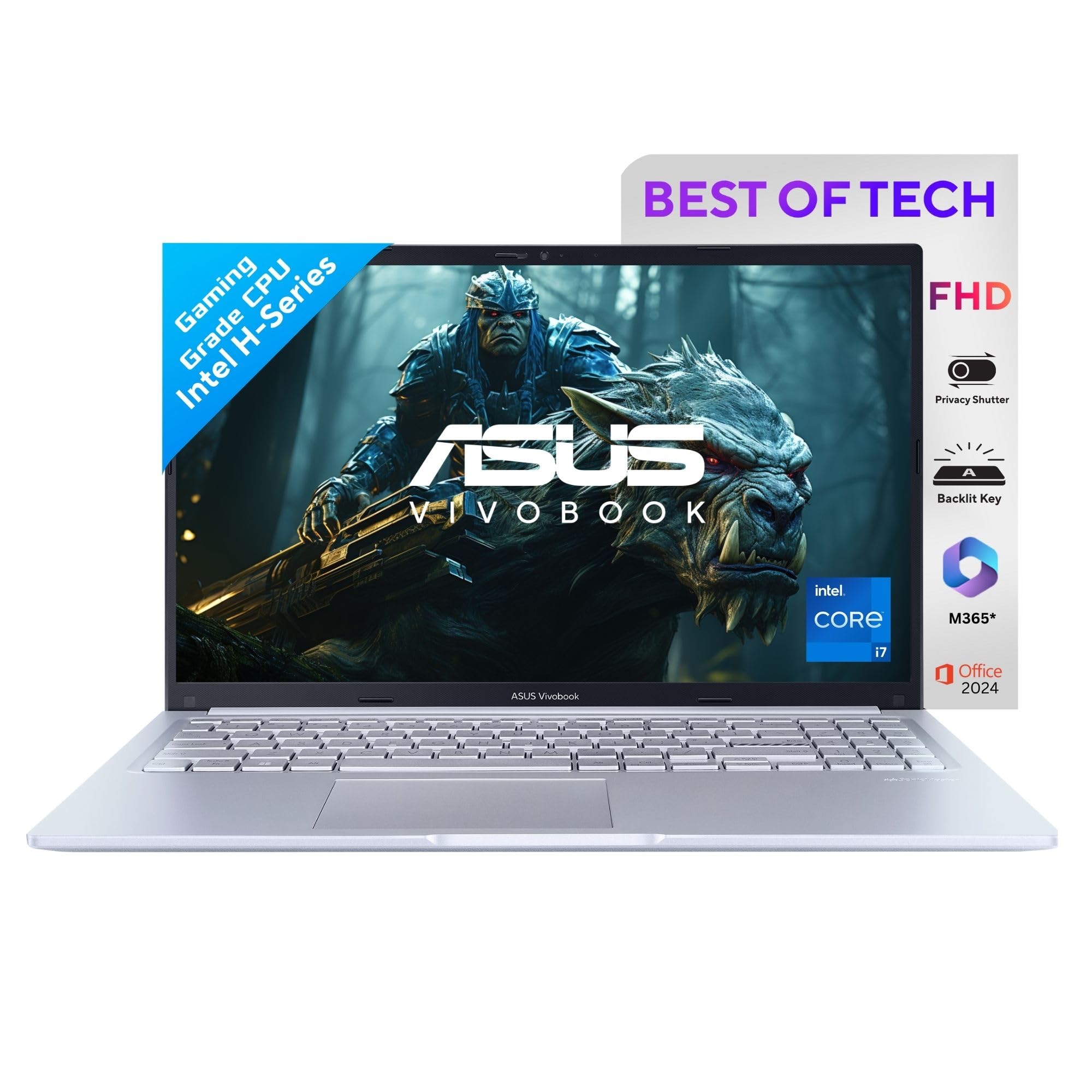 ASUS Vivobook 15, Intel Core i7 13th Gen 13620H, 16GB RAM, 512GB SSD, FHD 15.6", Windows 11, Office Home 2024, Quiet Blue, 1.70kg, X1502VA-BQ838WS, Intel UHD iGPU, M365 Basic (1Year)* Laptop