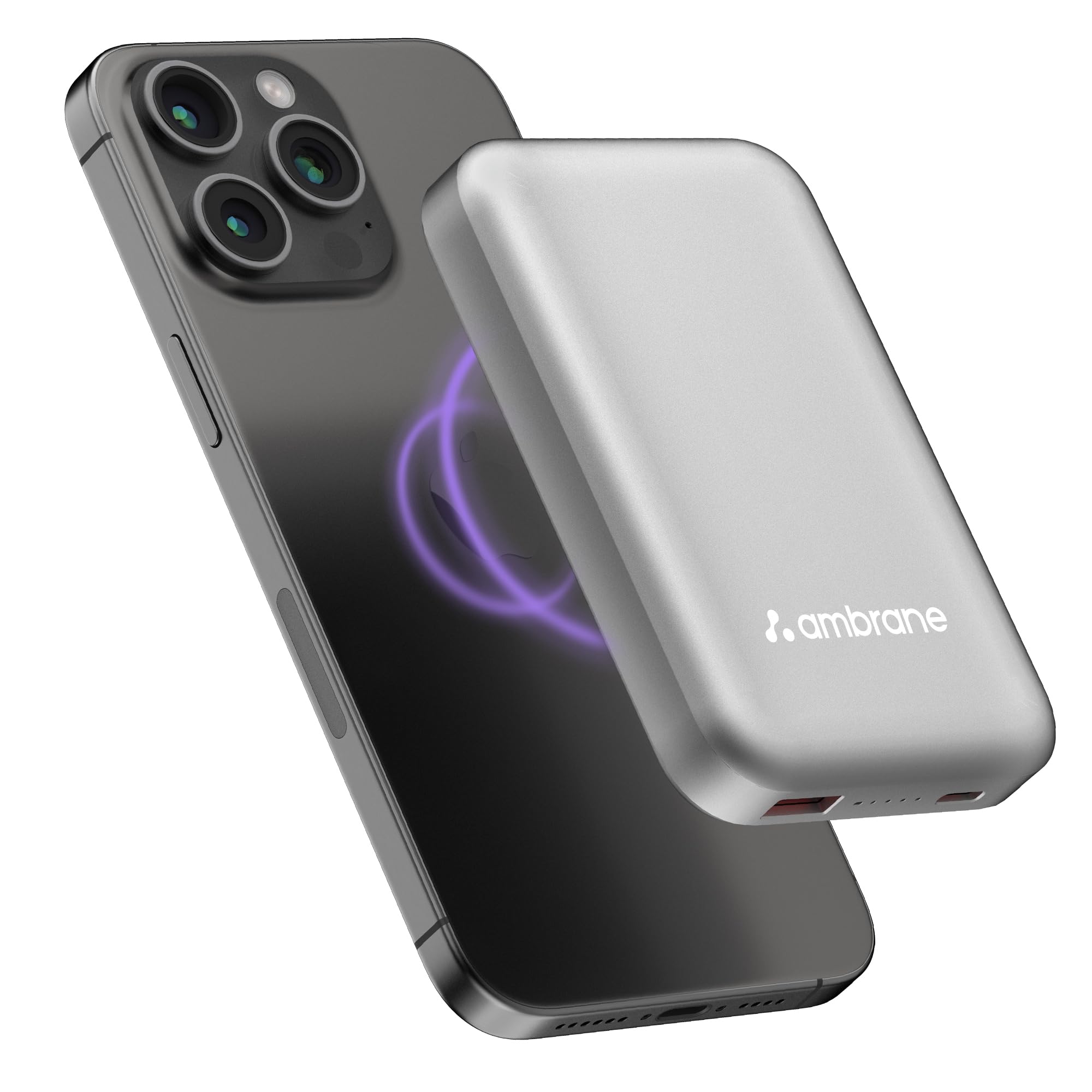 Ambrane Magsafe Wireless 10000Mah Fast Charging USB Type-C Input Power Bank, Strong Magnet, 22.5W Output For iPhone 12 & Above, Android & Other Qi Enabled Devices + Magnetic Ring (Aerosync Snap, Blue)