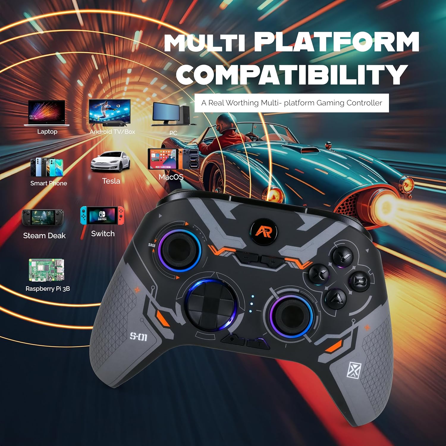 ARcNet Wireless Gaming Controller for PC, Windows 10/11, PS3, Android & IOS | A-170 Gamepad with Hall Effect Joysticks & Triggers, RGB Lighting, Dual Vibration, & Turbo Function (Black)