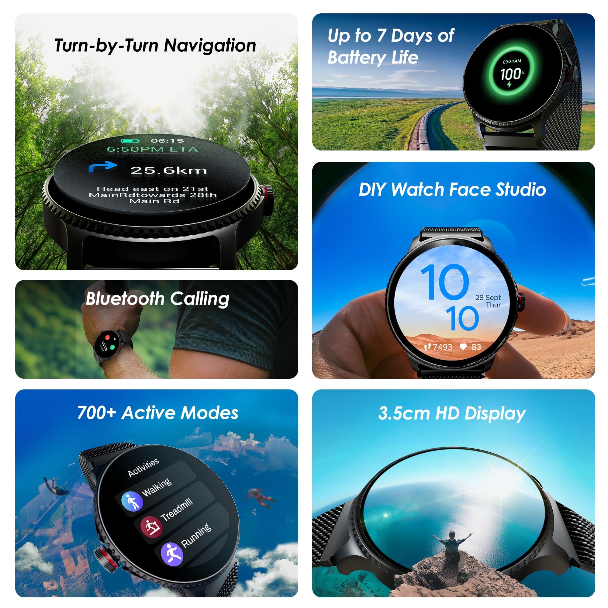 Boat Lunar Discovery w/ 1.39" (3.5 cm) HD Display, Turn-by-Turn Navigation, DIY Watch Face Studio, Bluetooth Calling, Emergency SOS, QR Tray, Smart Watch for Men & Women(Active Black)