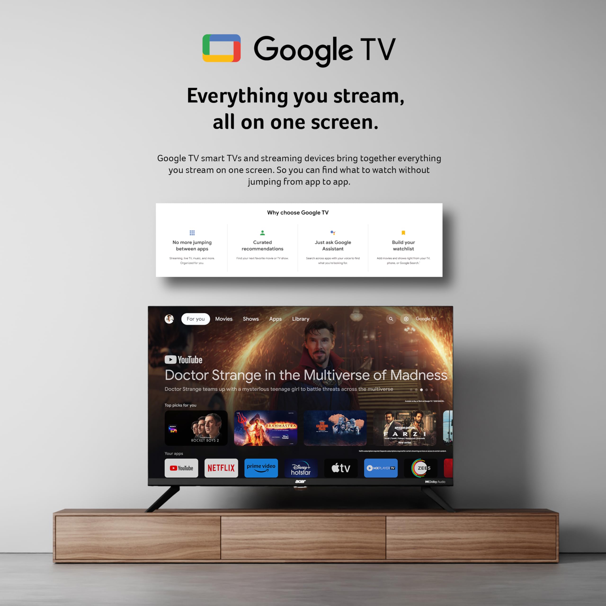 Acer 139 cm (55 inches) G Plus Series 4K Ultra HD LED Smart Google TV AR55UDGGR2851AD