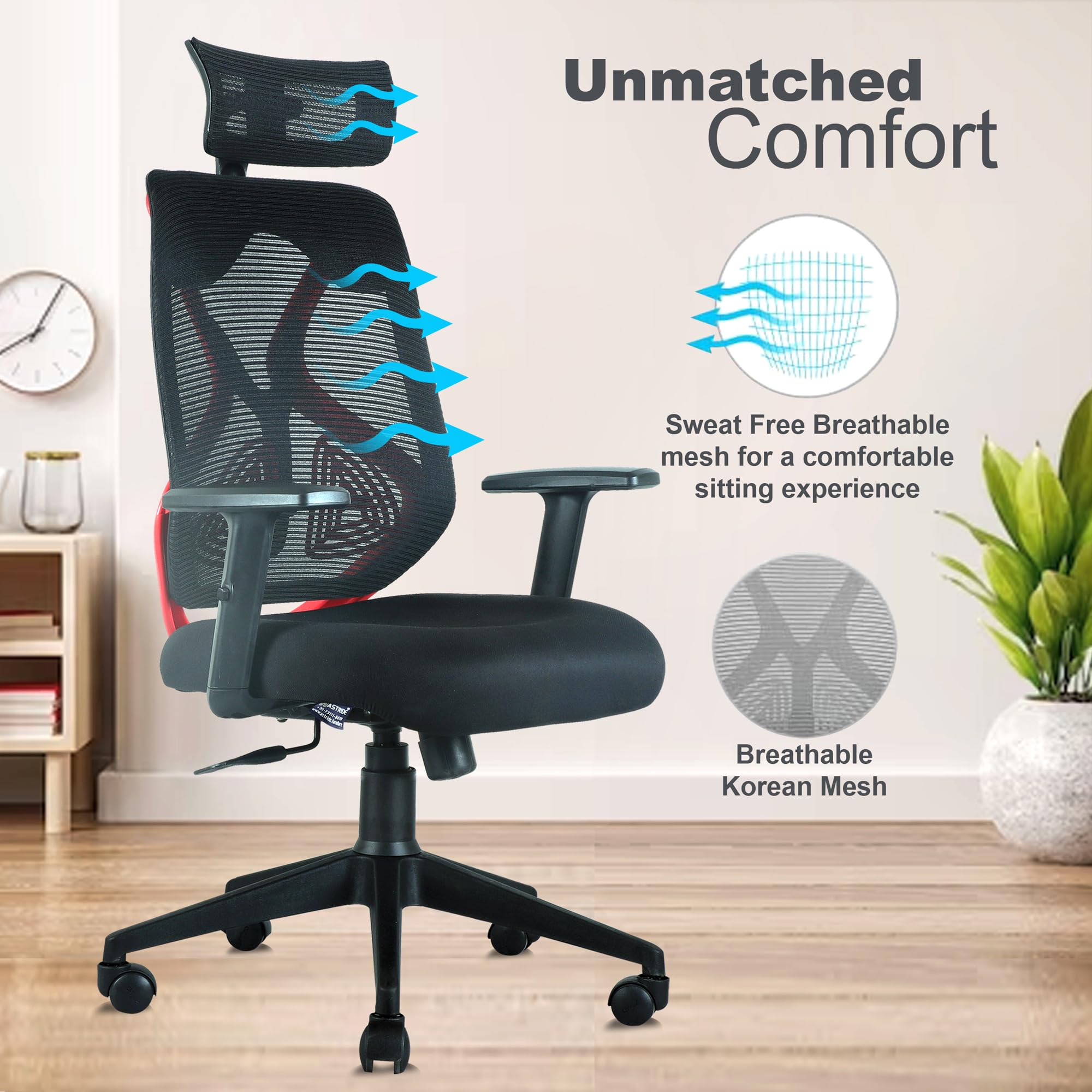 ASTRIDE Ergofit Ergonomic Office Chair for Home | 3-Years Warranty | 2D Headrest, Adjustable Arms & Lumbar Support | Tilt Lock Mechanism [Heavy Duty Chromium Metal Base, Grey-White]