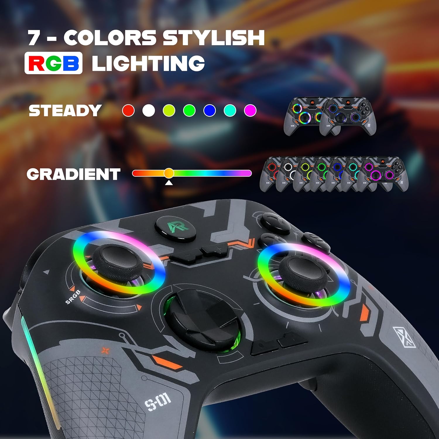 ARcNet Wireless Gaming Controller for PC, Windows 10/11, PS3, Android & IOS | A-170 Gamepad with Hall Effect Joysticks & Triggers, RGB Lighting, Dual Vibration, & Turbo Function (Black)