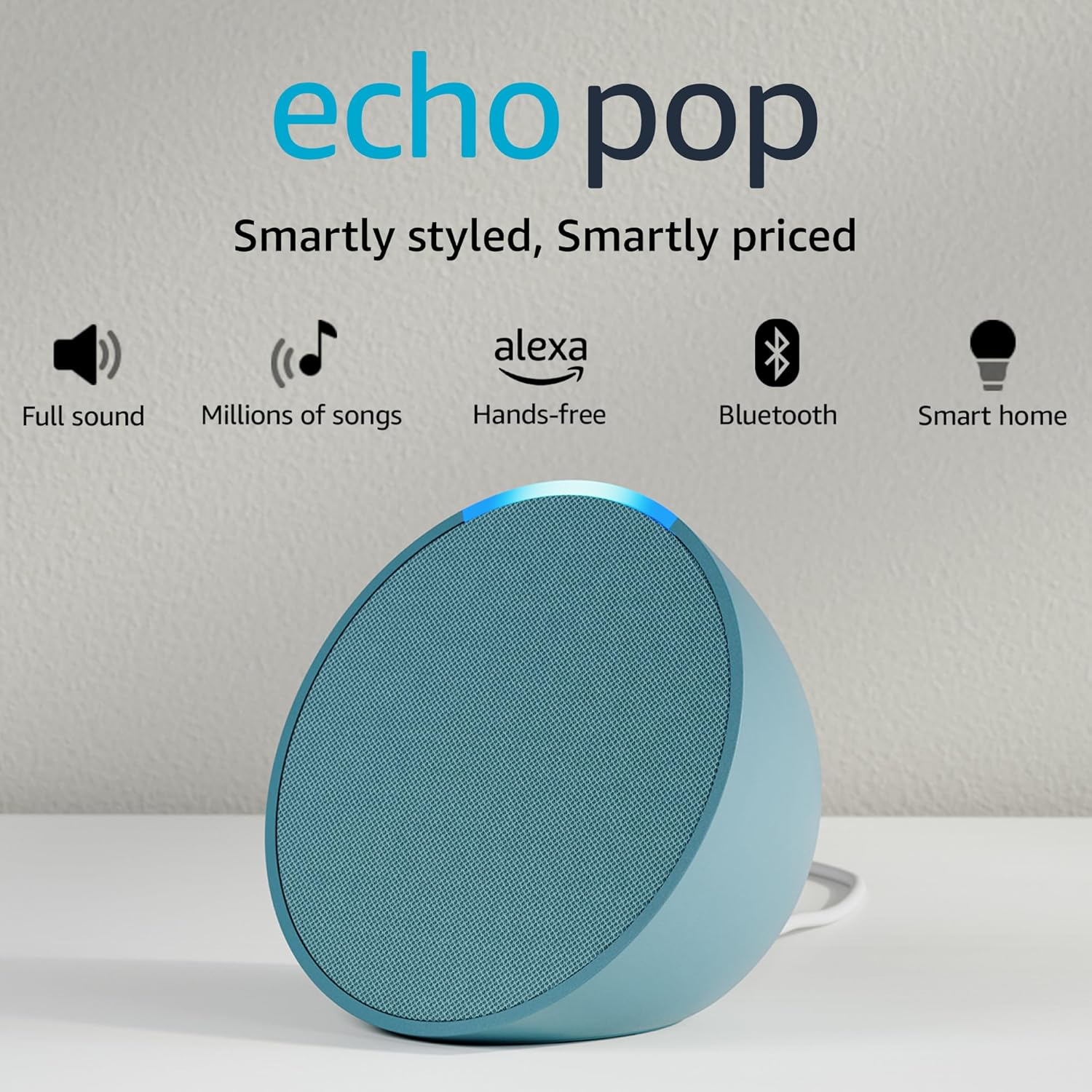 Amazon Echo Pop| Smart speaker with Alexa and Bluetooth| Full sound, balanced bass, crisp vocals| Black