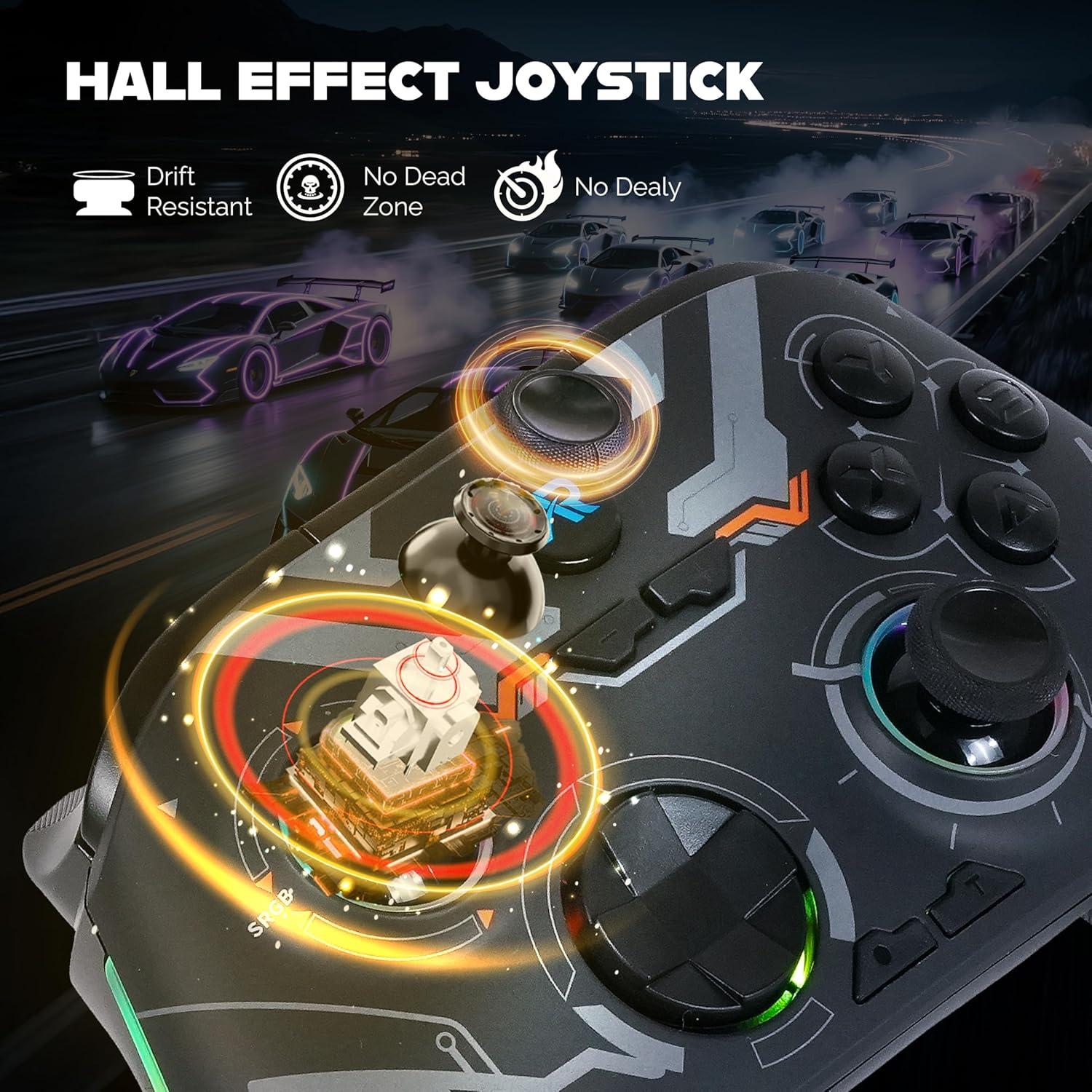 ARcNet Wireless Gaming Controller for PC, Windows 10/11, PS3, Android & IOS | A-170 Gamepad with Hall Effect Joysticks & Triggers, RGB Lighting, Dual Vibration, & Turbo Function (Black)